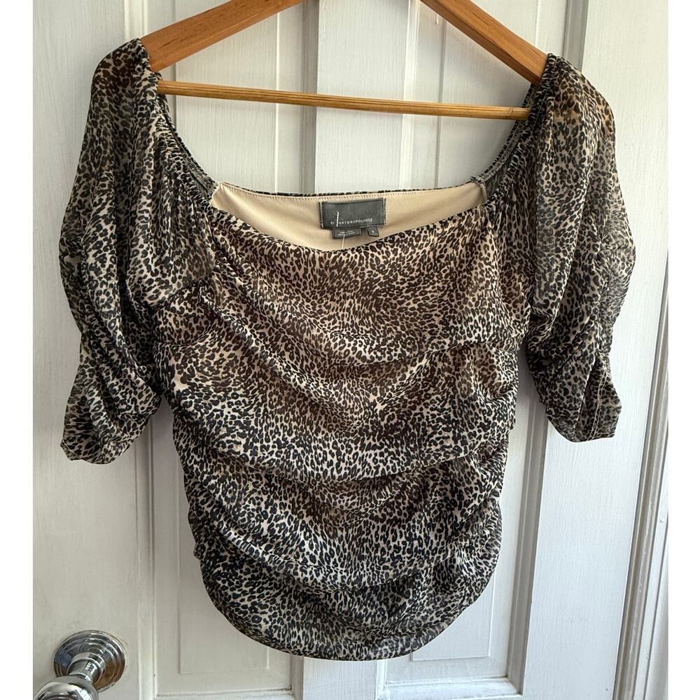 NWT Anthropologie Cheetah Print Ruffled Top S Small Animal Pattern Blouse New